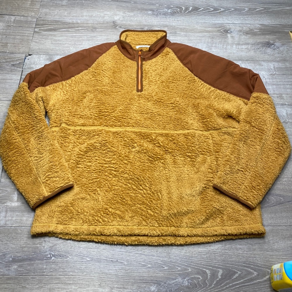 Outerknown Fleece Pullover Mens XXL Yellow Sherpa Quarter Zip Hiking Sweater